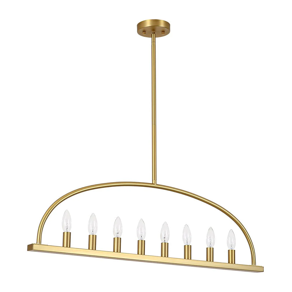 Minimalist 8-Light Brass Candle Style Linear Island Chandelier - Image 3