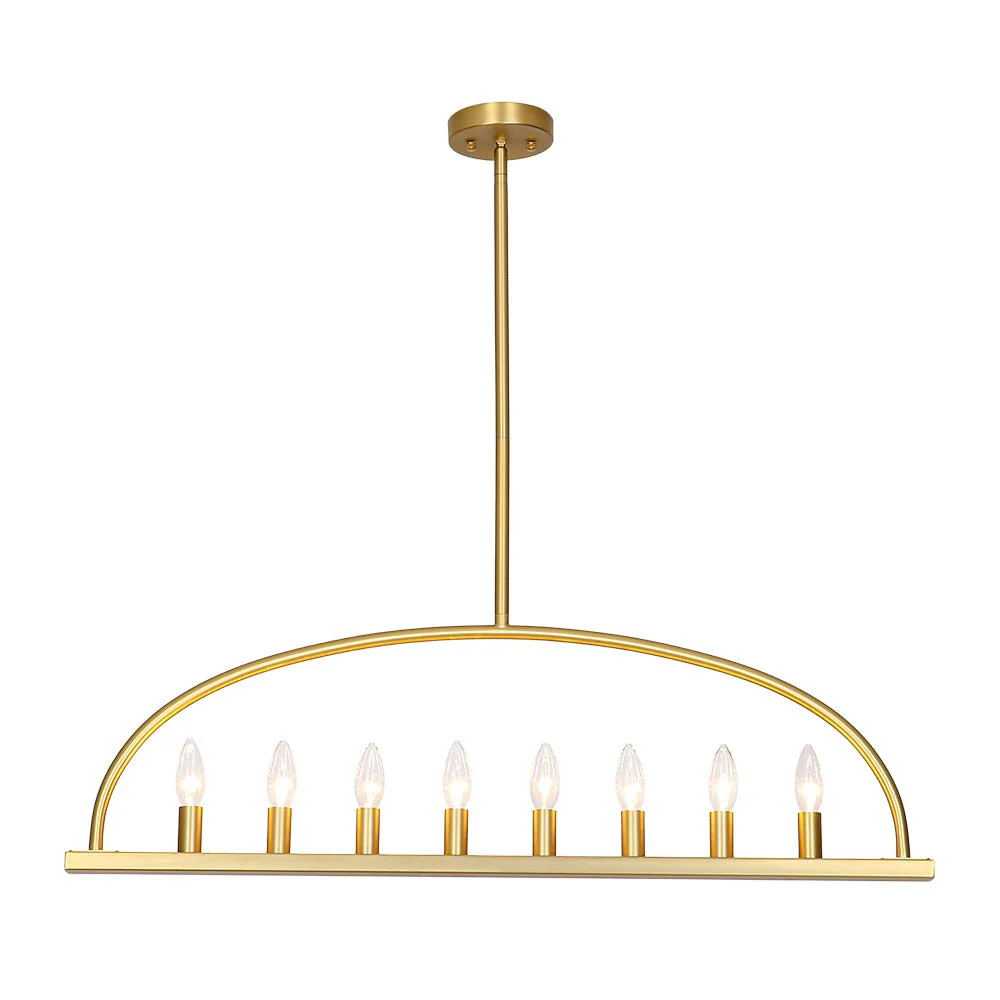 Minimalist 8-Light Brass Candle Style Linear Island Chandelier - Image 5