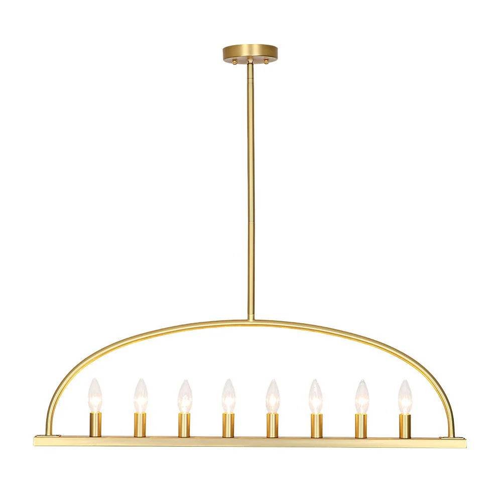 Minimalist 8-Light Brass Candle Style Linear Island Chandelier - Image 6