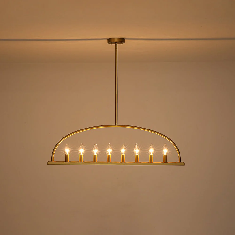 Minimalist 8-Light Brass Candle Style Linear Island Chandelier - Image 7