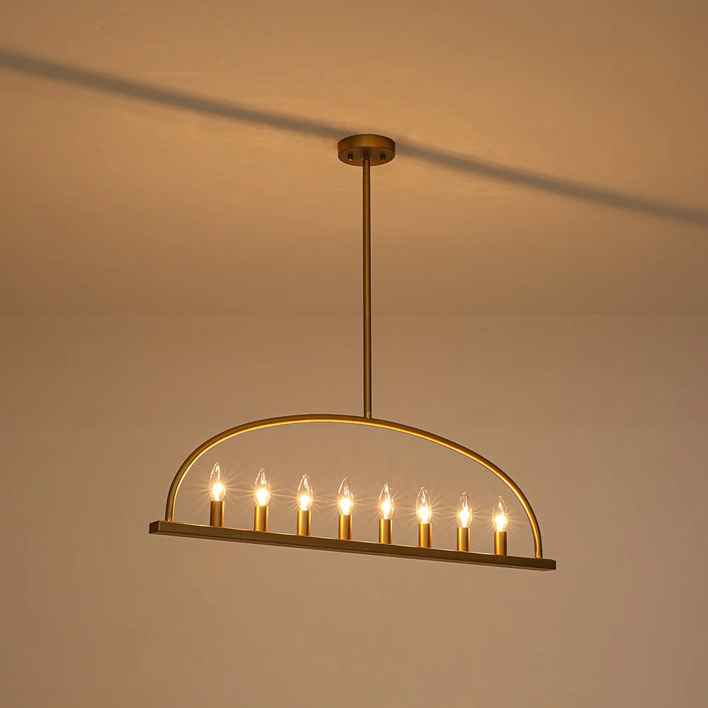 Minimalist 8-Light Brass Candle Style Linear Island Chandelier - Image 8