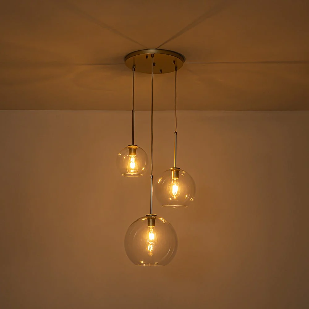 Minimalist Cluster Clear Glass Globe 3-Light Pendant - Image 12