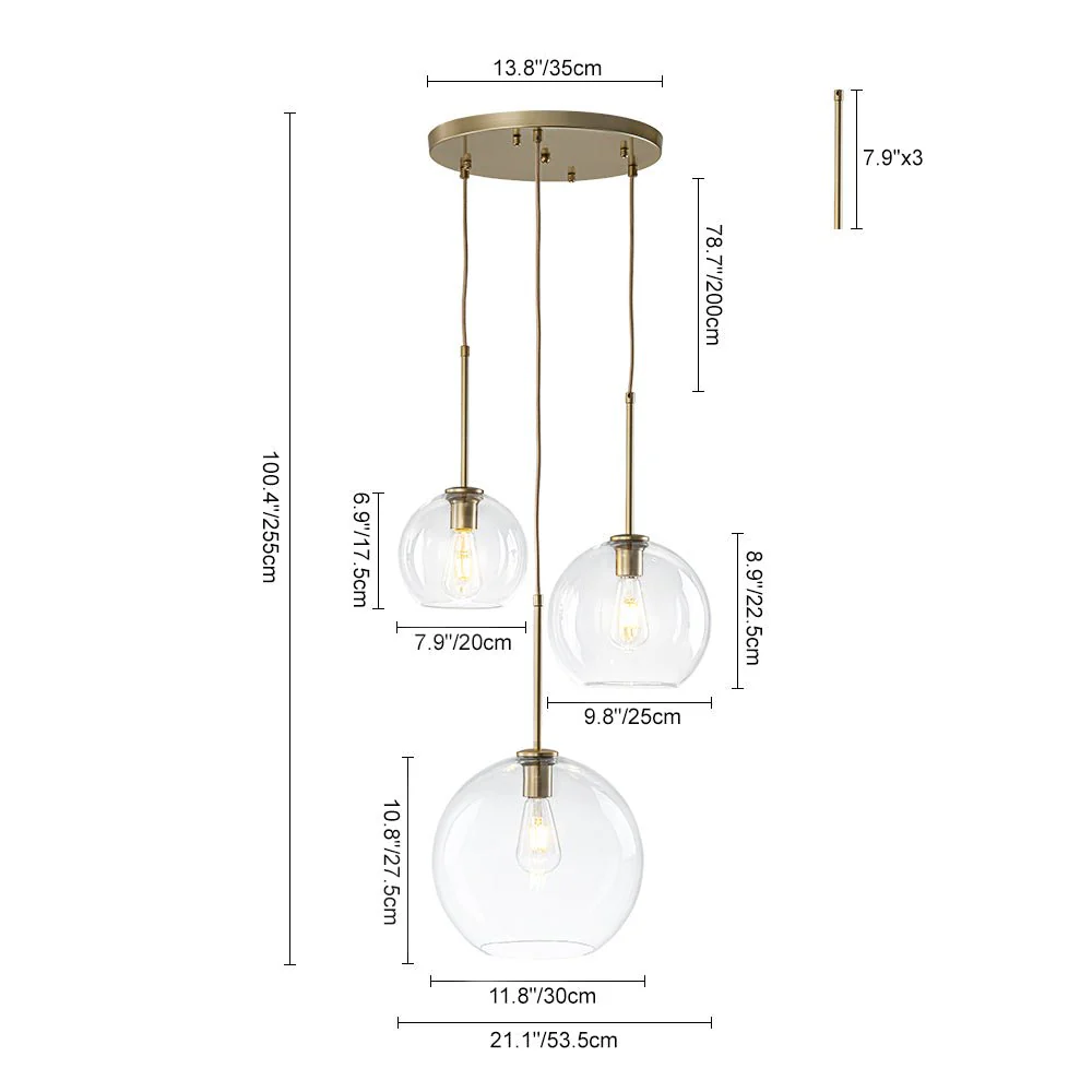 Minimalist Cluster Clear Glass Globe 3-Light Pendant - Image 9