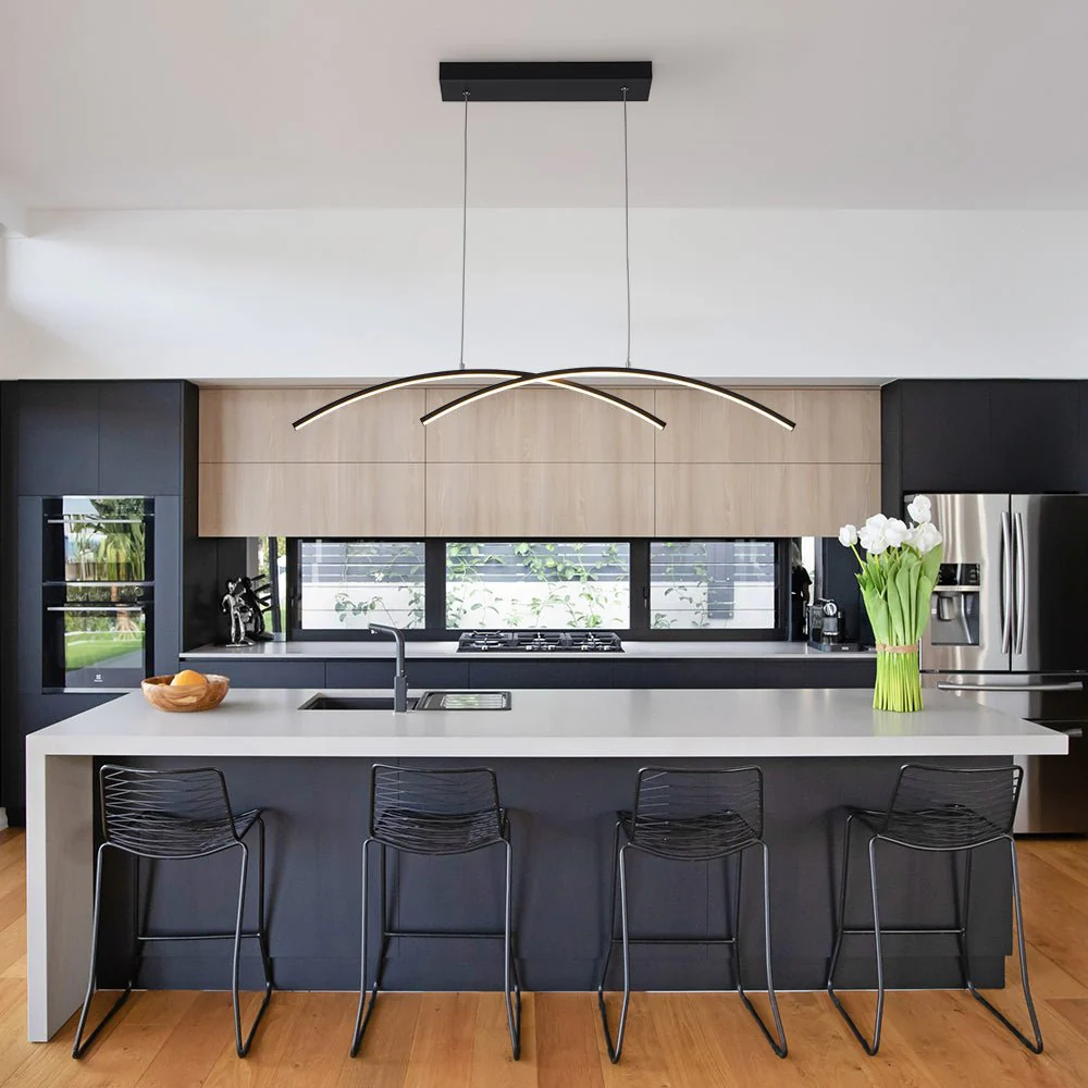 Minimalist Dimmable LED Black Arched Island Chandelier - Image 2