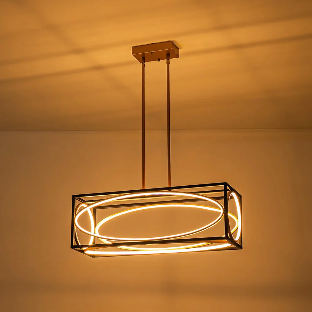 Minimalist Dimmable LED Black Gold Square Kitchen Pendant - Image 11