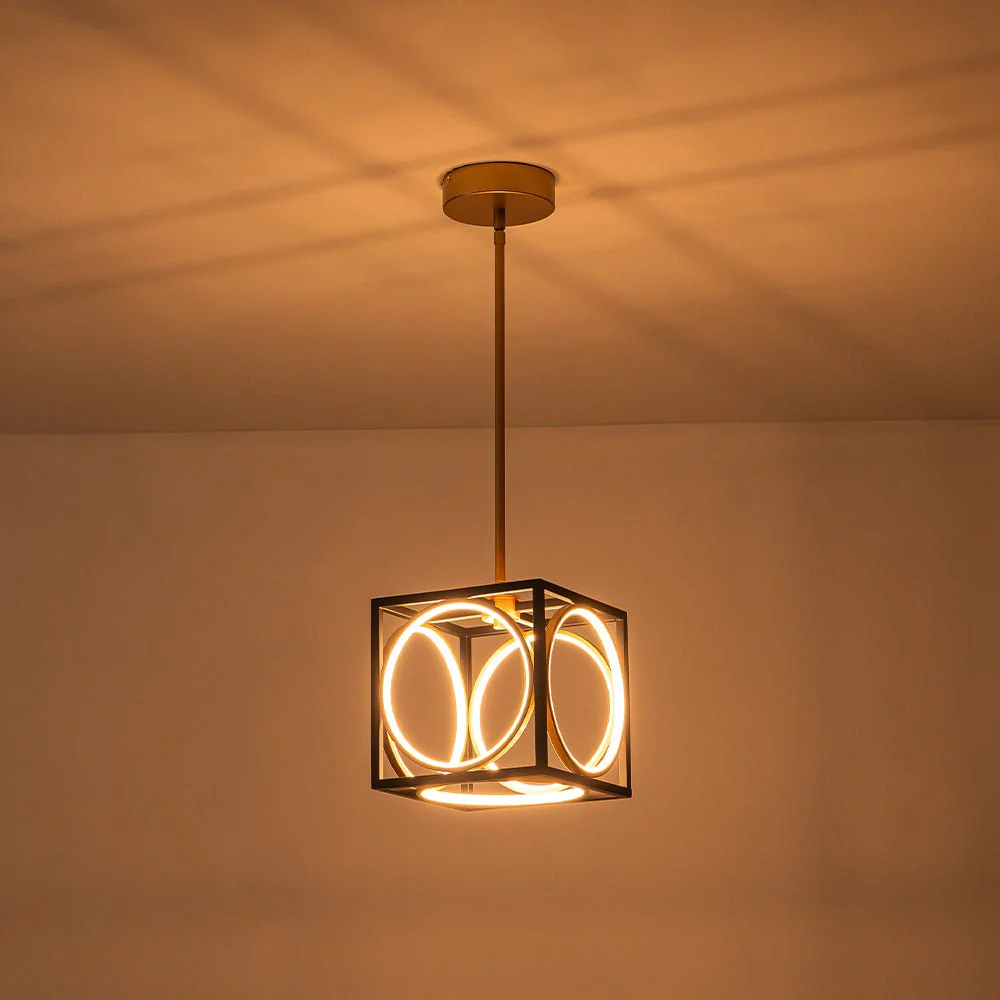 Minimalist Dimmable LED Black Gold Square Kitchen Pendant - Image 15