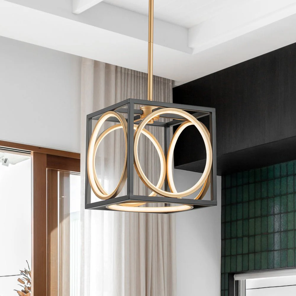 Minimalist Dimmable LED Black Gold Square Kitchen Pendant - Image 2