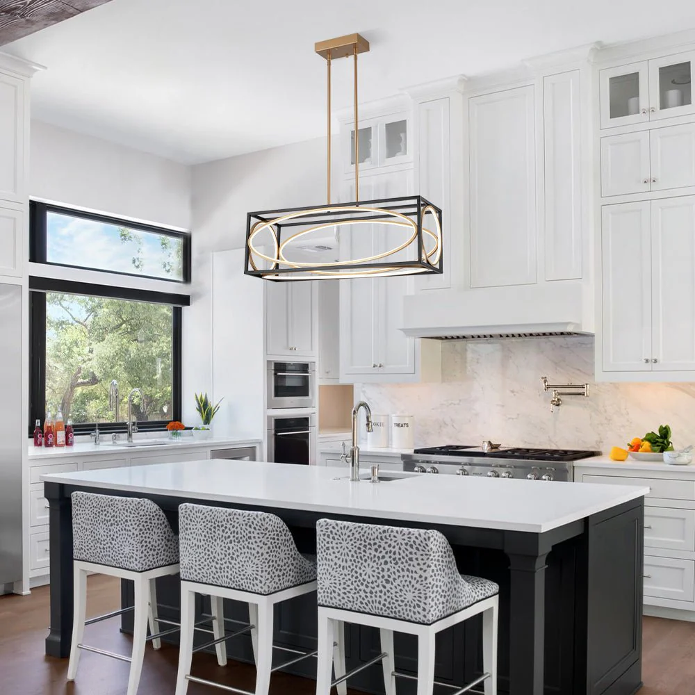Minimalist Dimmable LED Black Gold Square Kitchen Pendant - Image 3