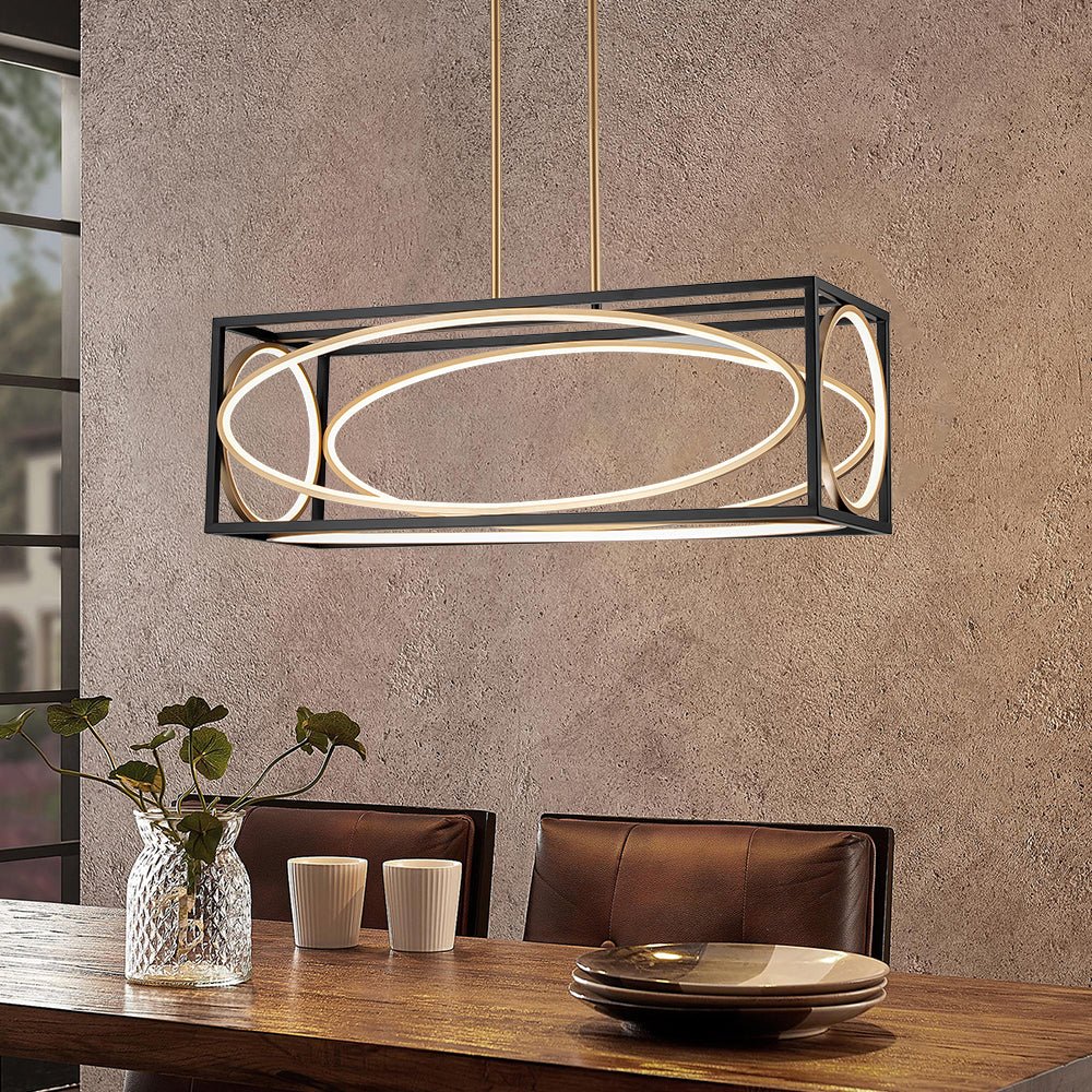 Minimalist Dimmable LED Black Gold Square Kitchen Pendant - Image 4