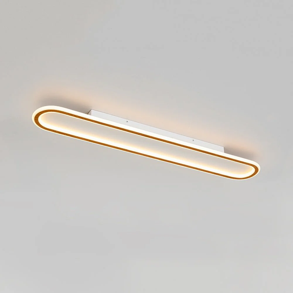 Minimalist Wood Grain Dimmable LED Oval Ring Ceiling Light - Image 16