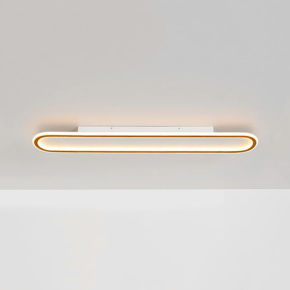 Minimalist Wood Grain Dimmable LED Oval Ring Ceiling Light - Image 17