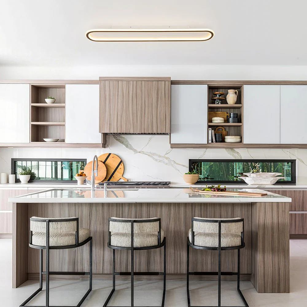 Minimalist Wood Grain Dimmable LED Oval Ring Ceiling Light - Image 2