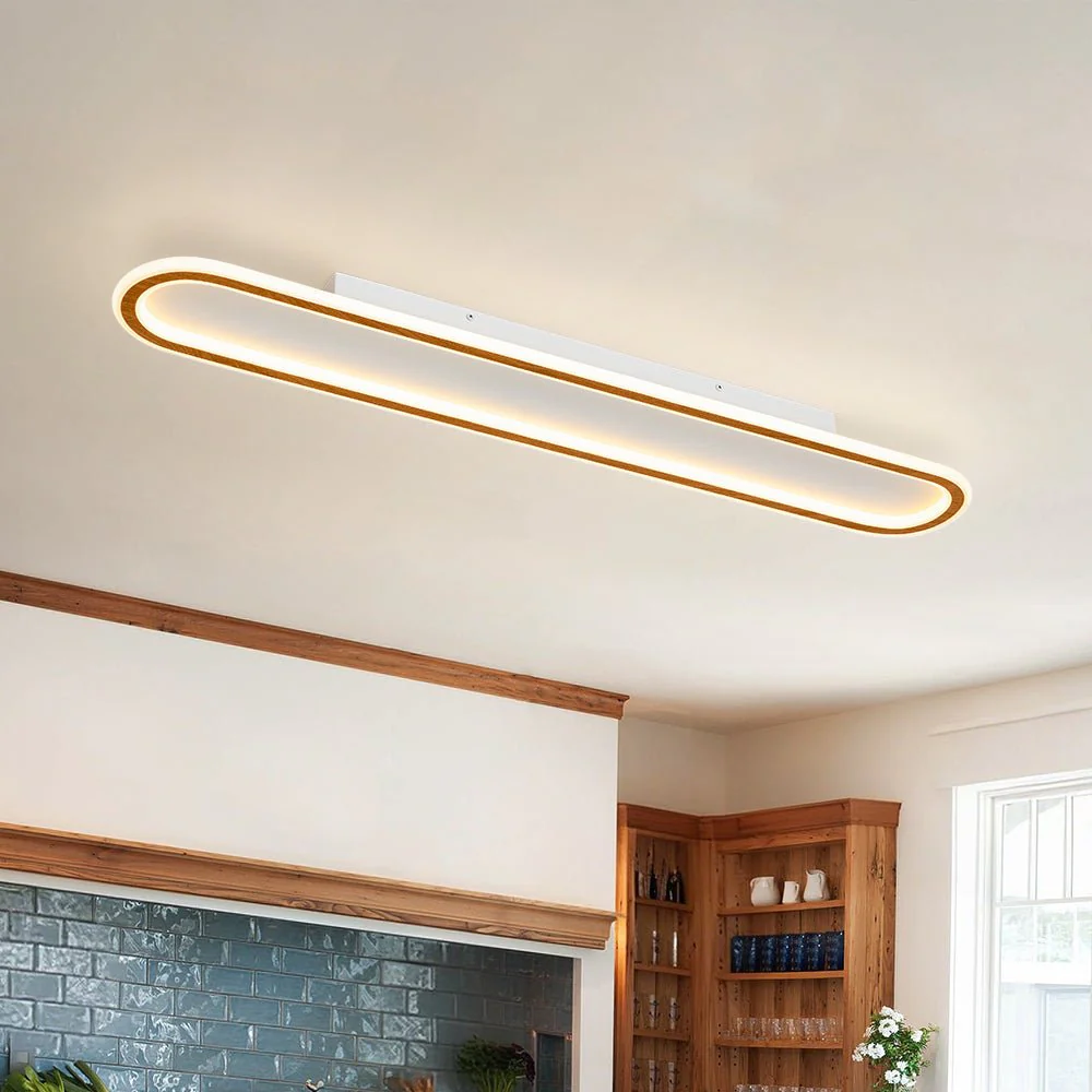 Minimalist Wood Grain Dimmable LED Oval Ring Ceiling Light - Image 3