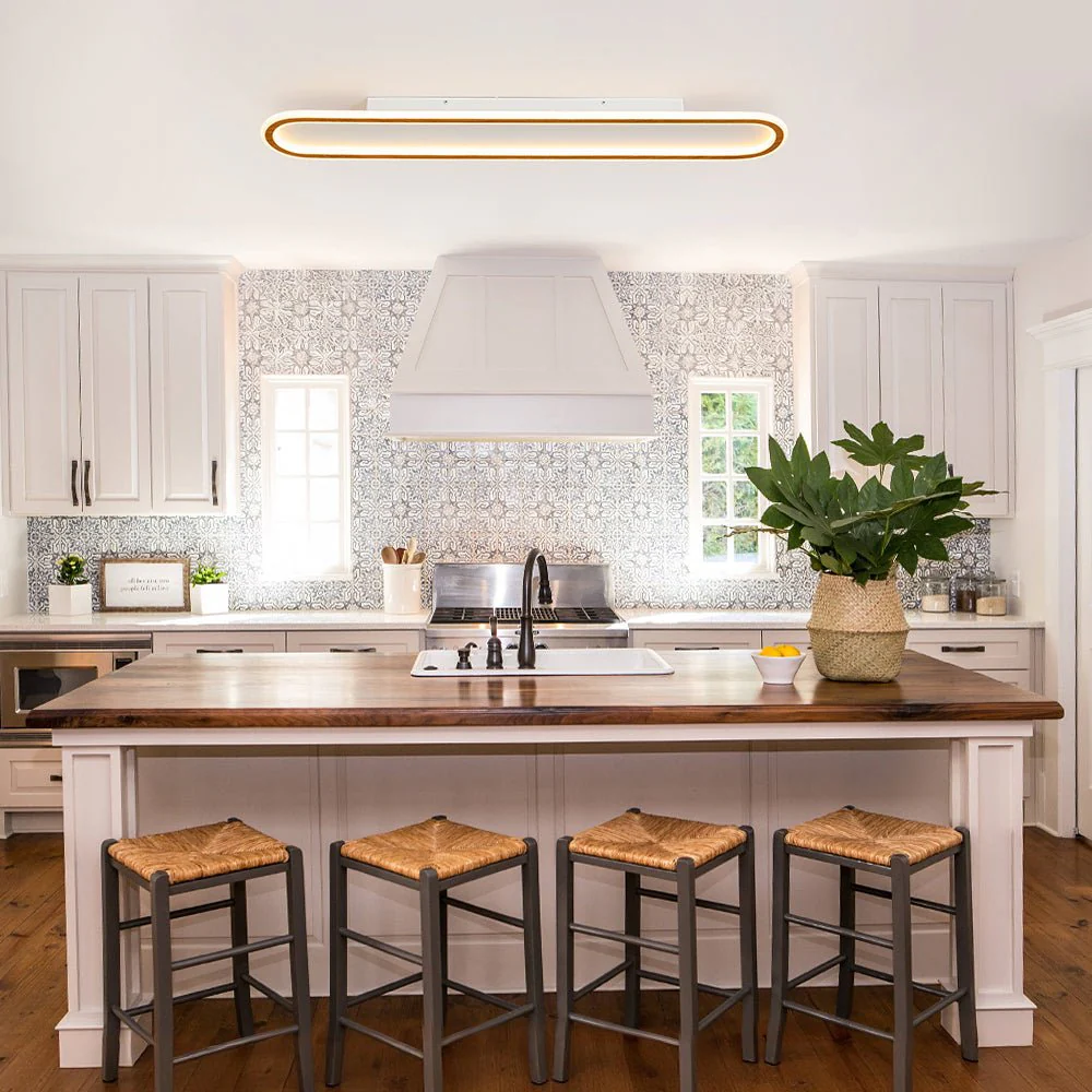 Minimalist Wood Grain Dimmable LED Oval Ring Ceiling Light - Image 4