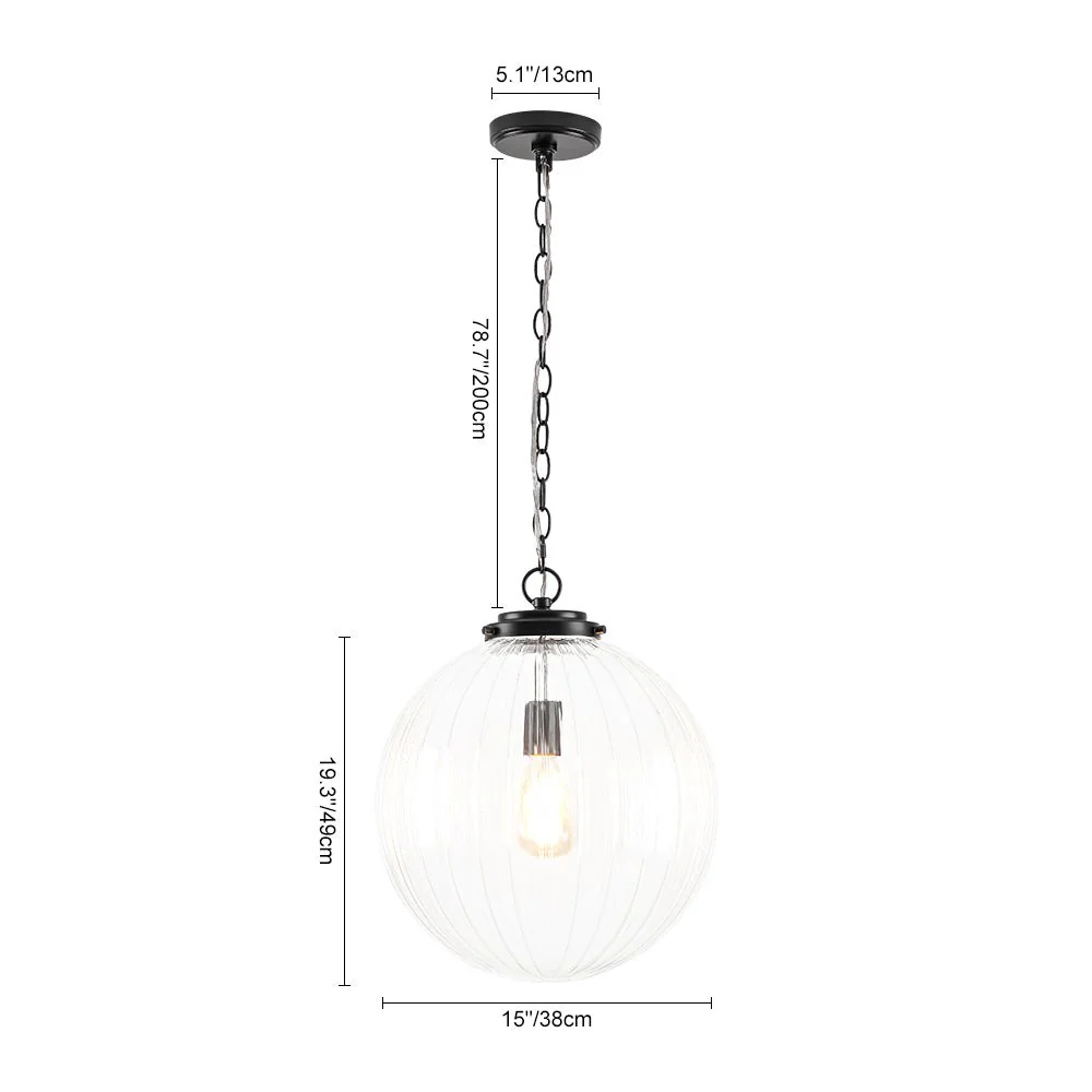 Modern 1-Light Clear Ribbed Glass Globe Pendant - Image 13