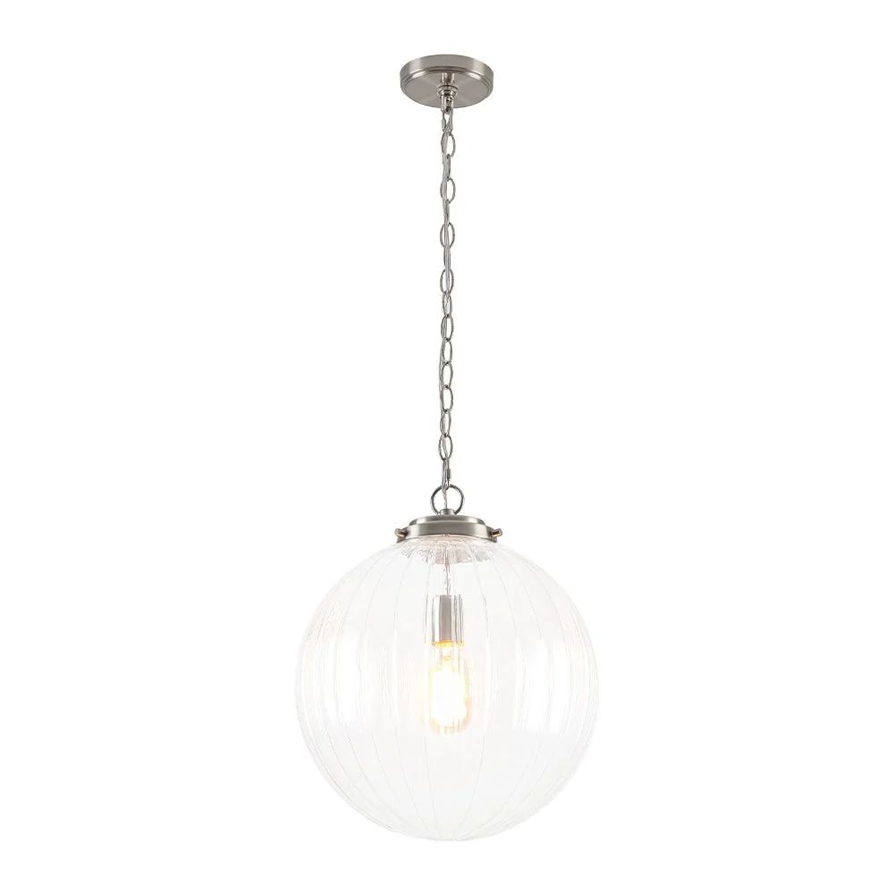 Modern 1-Light Clear Ribbed Glass Globe Pendant - Image 14