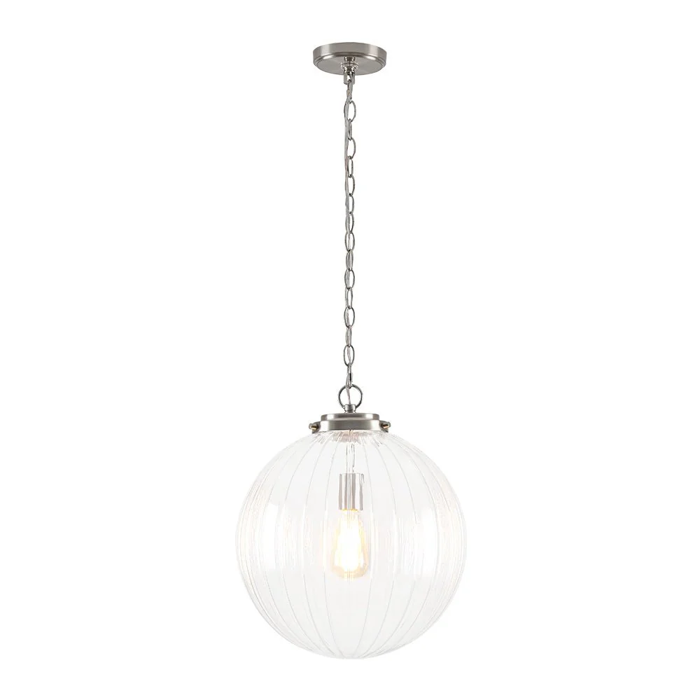 Modern 1-Light Clear Ribbed Glass Globe Pendant - Image 15