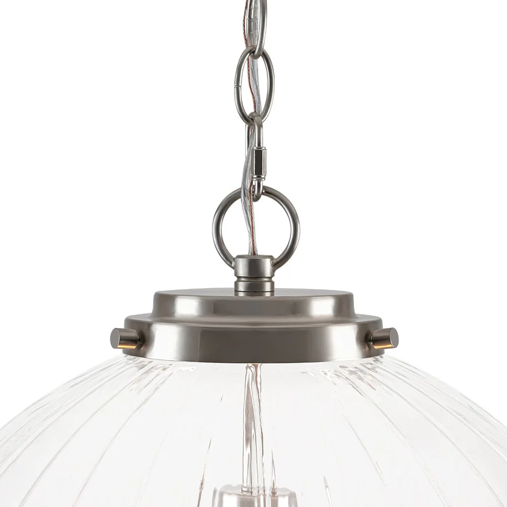 Modern 1-Light Clear Ribbed Glass Globe Pendant - Image 17