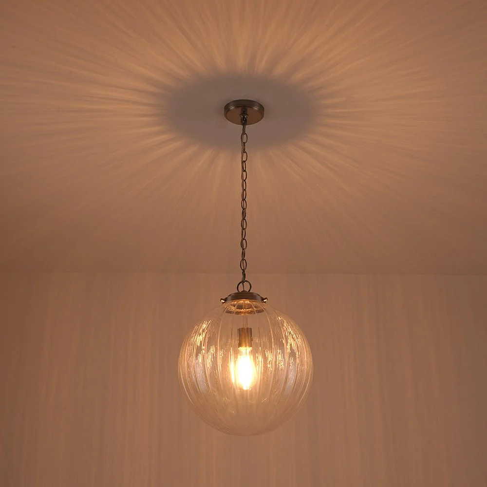 Modern 1-Light Clear Ribbed Glass Globe Pendant - Image 20