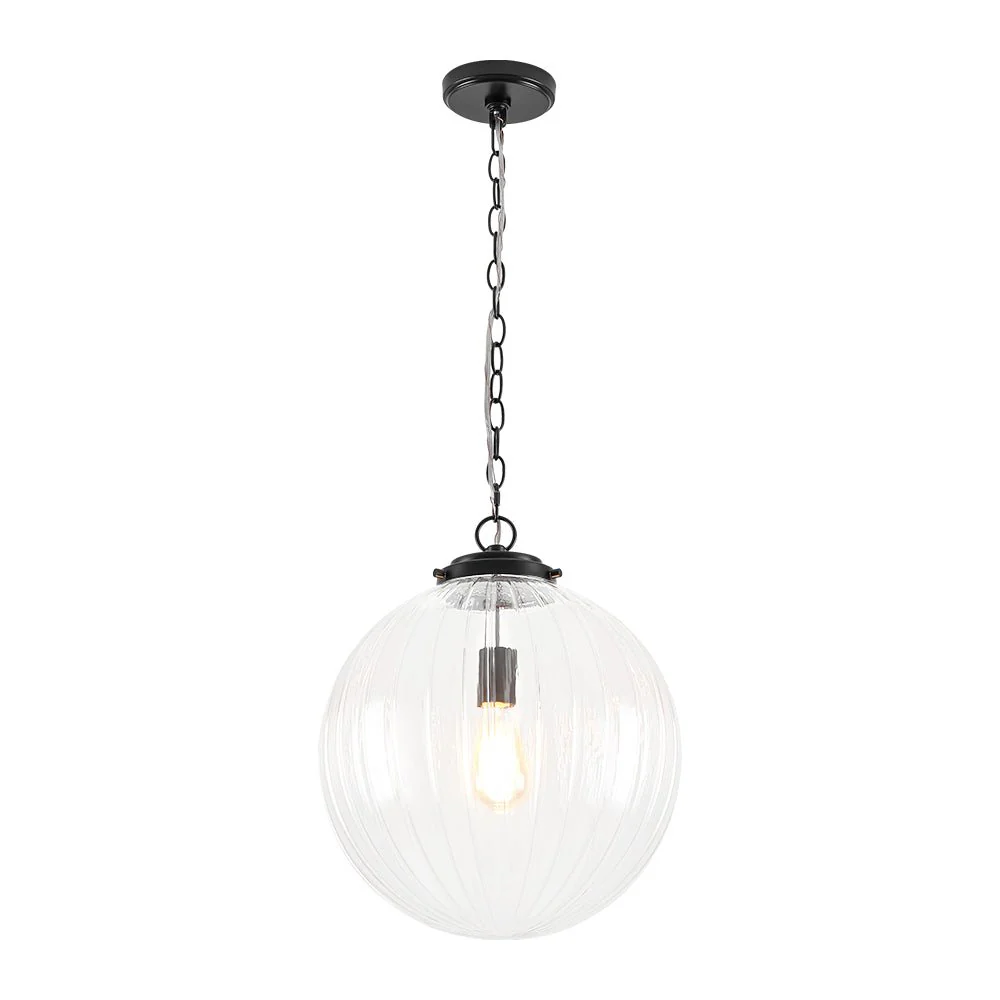 Modern 1-Light Clear Ribbed Glass Globe Pendant - Image 5
