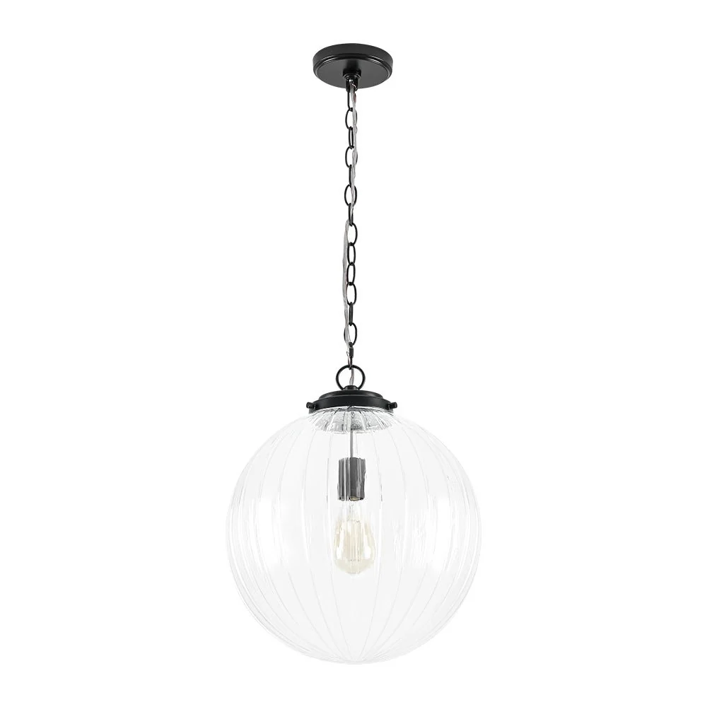 Modern 1-Light Clear Ribbed Glass Globe Pendant - Image 6