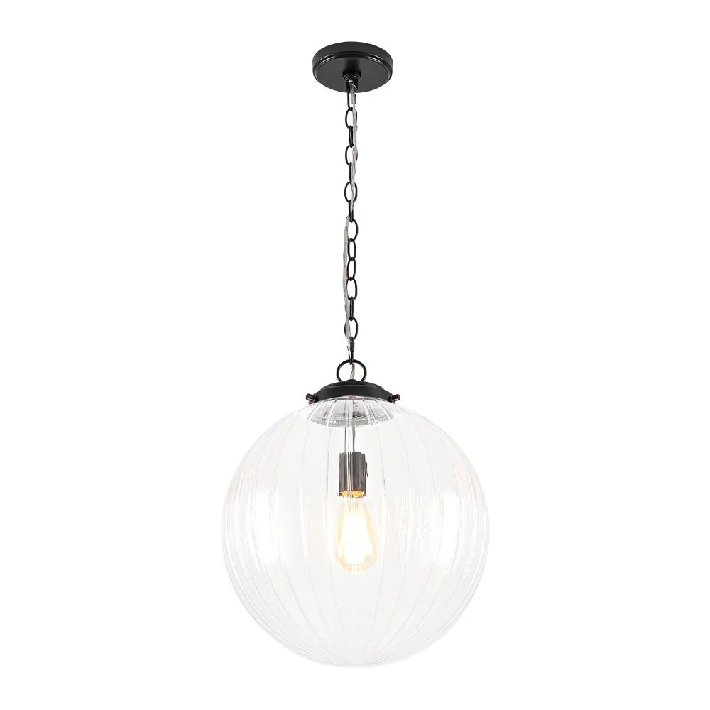 Modern 1-Light Clear Ribbed Glass Globe Pendant - Image 7