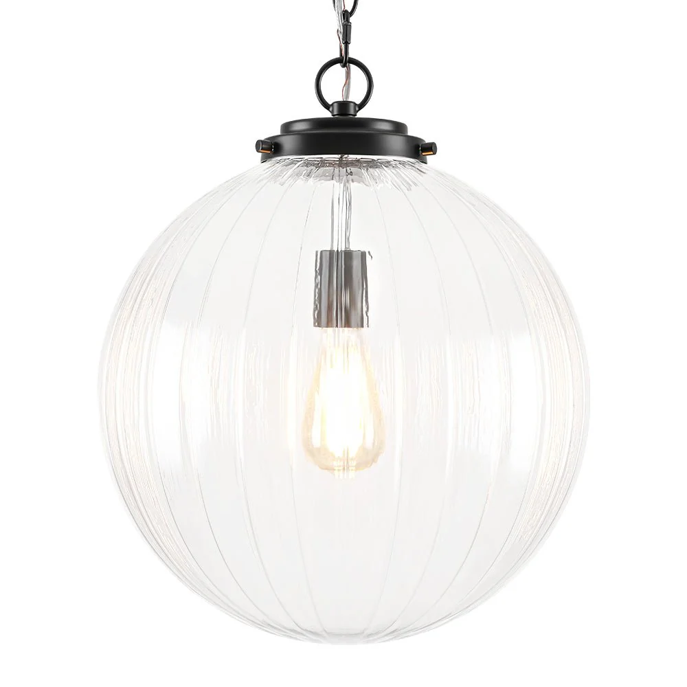 Modern 1-Light Clear Ribbed Glass Globe Pendant - Image 8