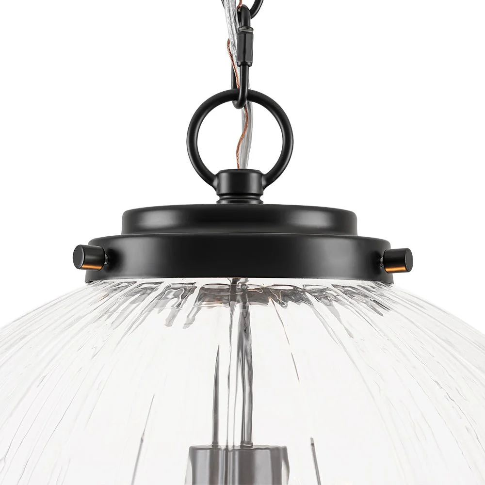 Modern 1-Light Clear Ribbed Glass Globe Pendant - Image 9