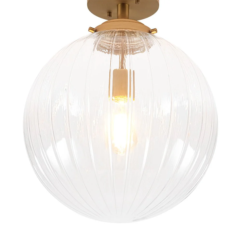 Modern 1-Light Clear Ribbed Glass Globe Semi Flush Mount - Image 10