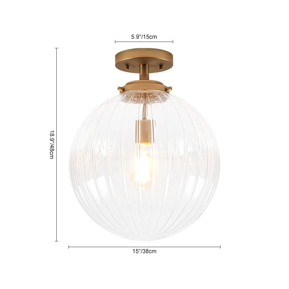 Modern 1-Light Clear Ribbed Glass Globe Semi Flush Mount - Image 3