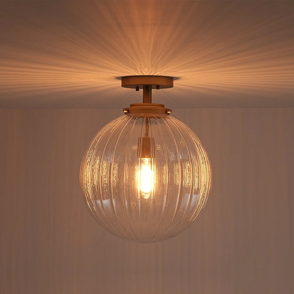 Modern 1-Light Clear Ribbed Glass Globe Semi Flush Mount - Image 5