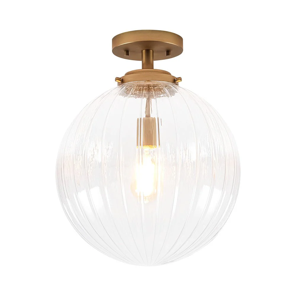 Modern 1-Light Clear Ribbed Glass Globe Semi Flush Mount - Image 6