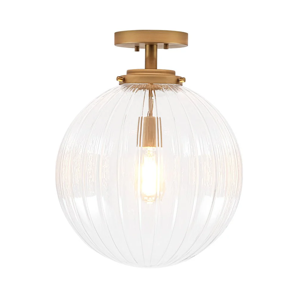 Modern 1-Light Clear Ribbed Glass Globe Semi Flush Mount - Image 7