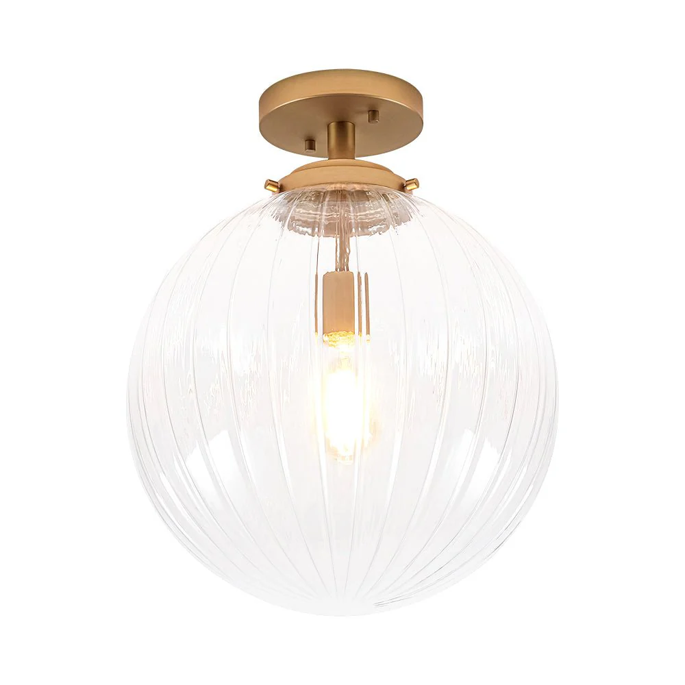Modern 1-Light Clear Ribbed Glass Globe Semi Flush Mount - Image 8