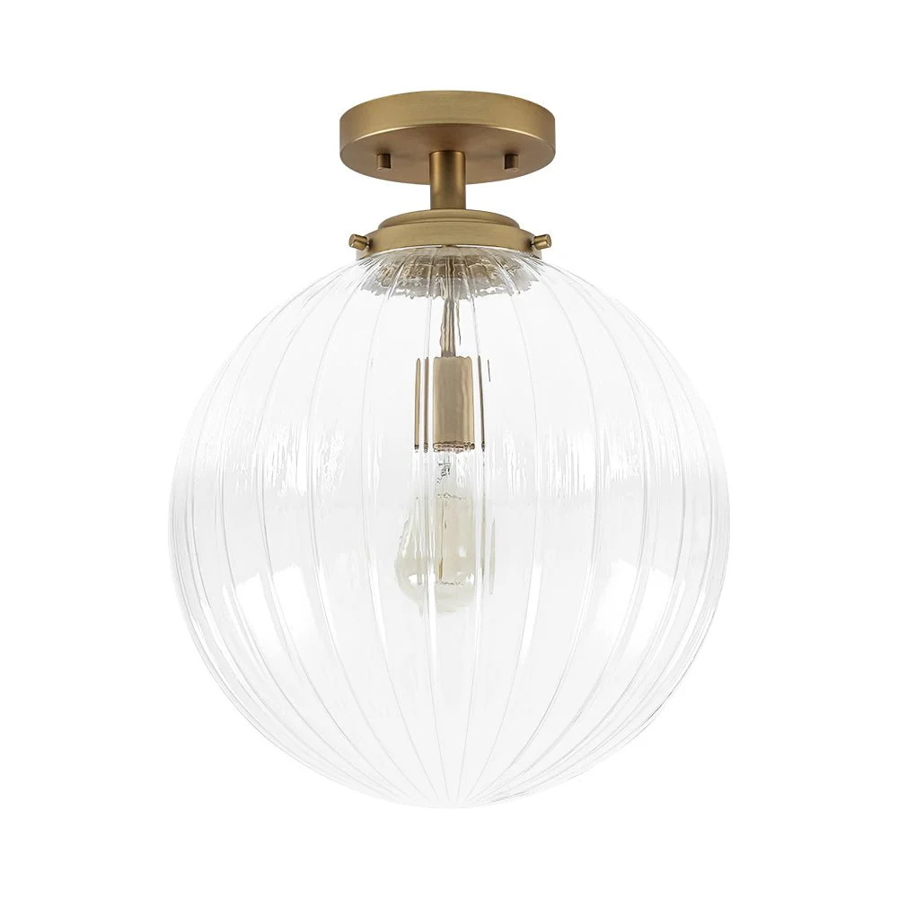 Modern 1-Light Clear Ribbed Glass Globe Semi Flush Mount - Image 9