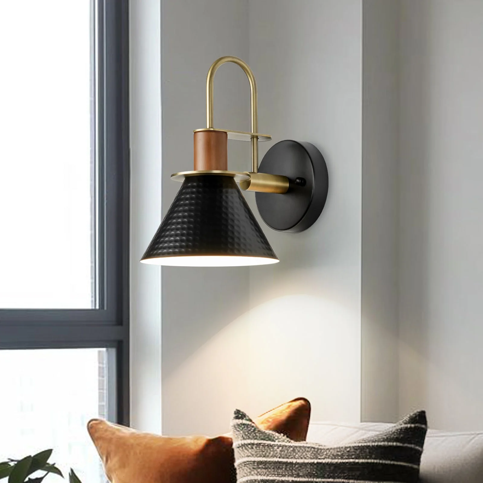 Modern 1-Light Hammered Iron Conical Wall Sconce - Image 3