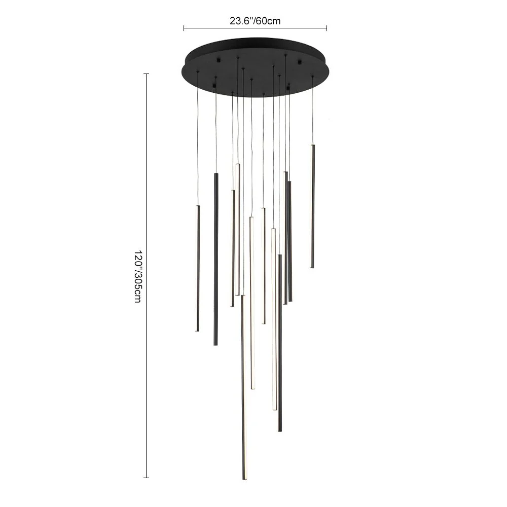 Modern 12-Light Black Cluster Tube LED Pendant Light - Image 14