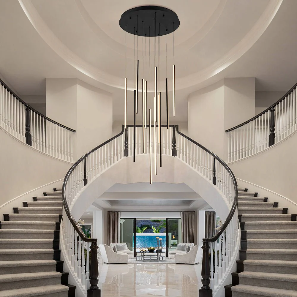 Modern 12-Light Black Cluster Tube LED Pendant Light - Image 2