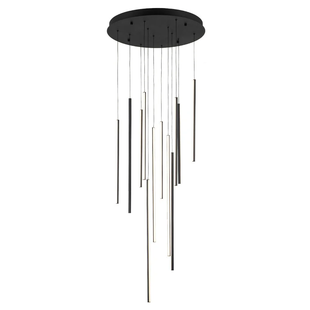Modern 12-Light Black Cluster Tube LED Pendant Light - Image 6