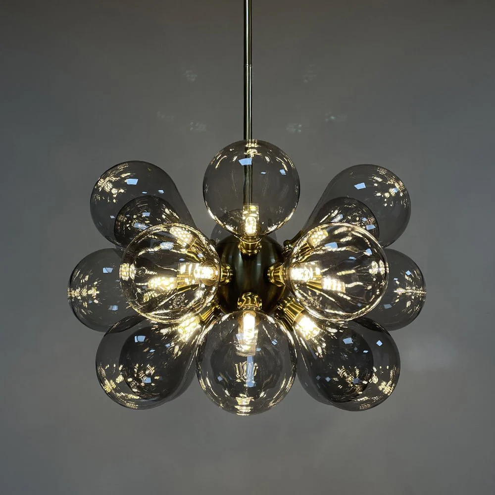 Modern 18-Light Cluster Gray Glass Bubble Chandelier - Image 11