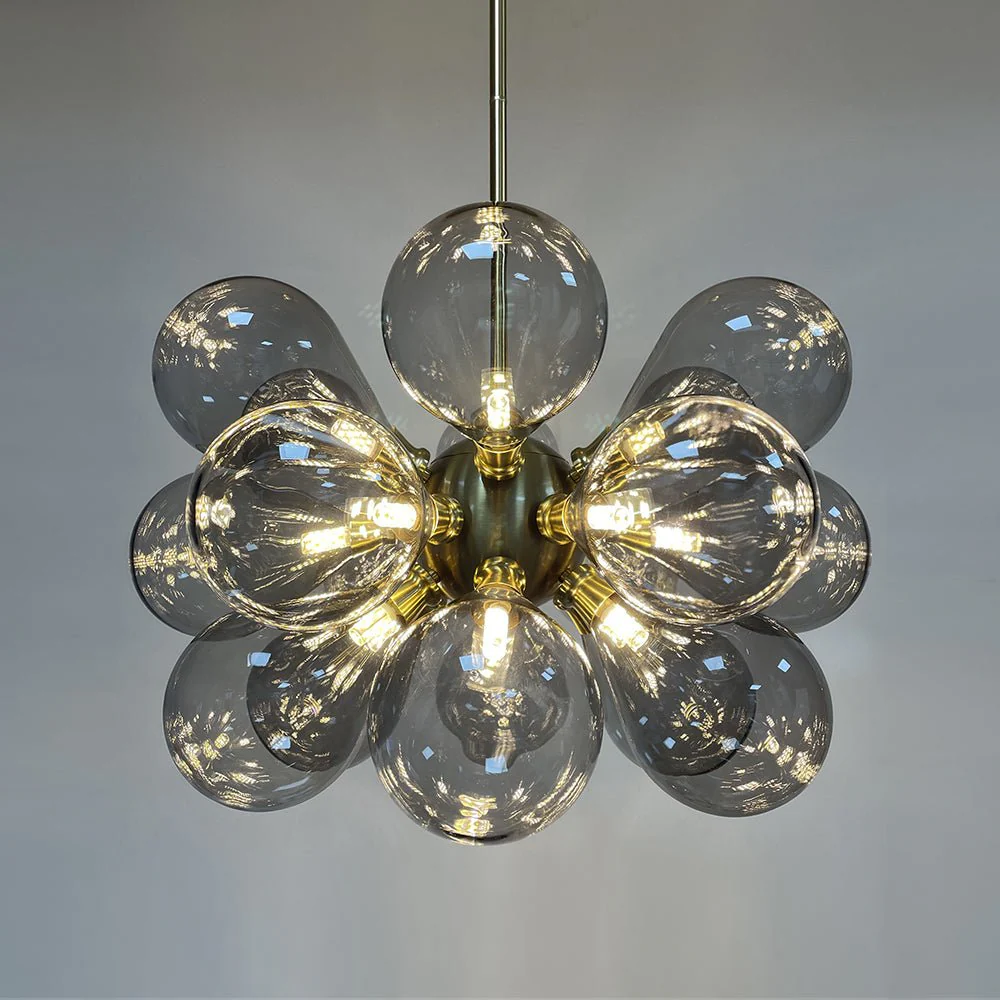 Modern 18-Light Cluster Gray Glass Bubble Chandelier - Image 12