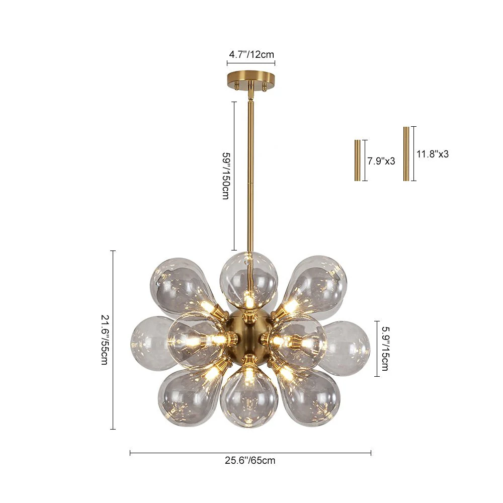 Modern 18-Light Cluster Gray Glass Bubble Chandelier - Image 7