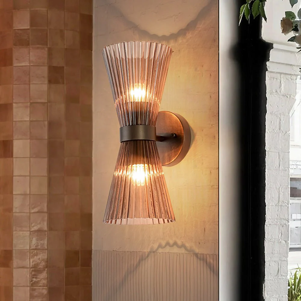 Modern 2-Light Up Down Pleated Glass Cone Wall Sconce - Image 3