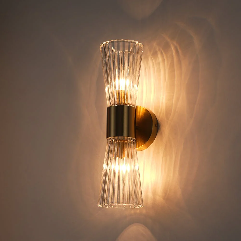 Modern 2-Light Up Down Ribbed Glass Hourglass Wall Lamp - Image 3