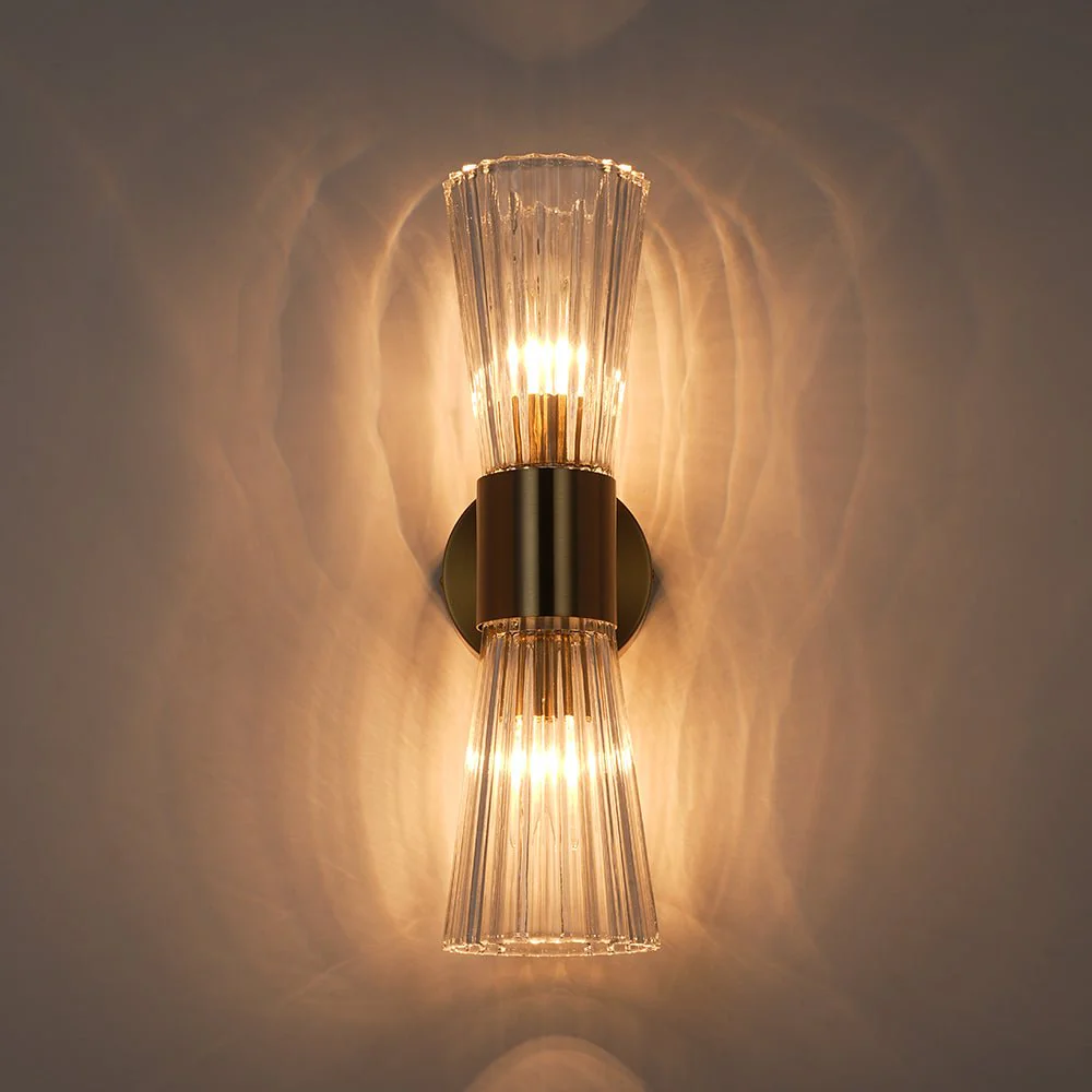 Modern 2-Light Up Down Ribbed Glass Hourglass Wall Lamp - Image 4