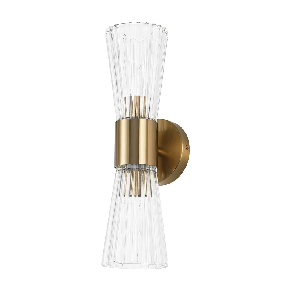 Modern 2-Light Up Down Ribbed Glass Hourglass Wall Lamp - Image 5