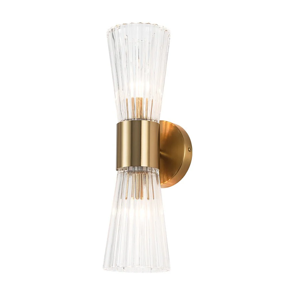 Modern 2-Light Up Down Ribbed Glass Hourglass Wall Lamp - Image 9