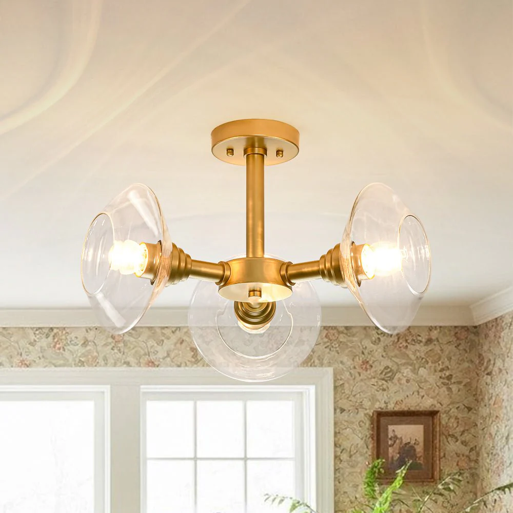 Modern 3-Light Clear Glass Round Sputnik Semi Flush Mount