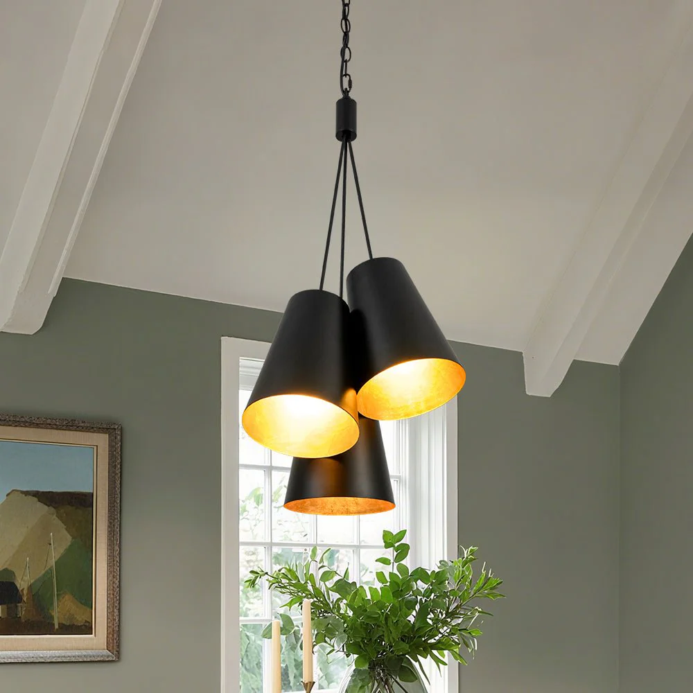 Modern 3-Light Cluster Metal Conical Shade Chandelier - Image 3