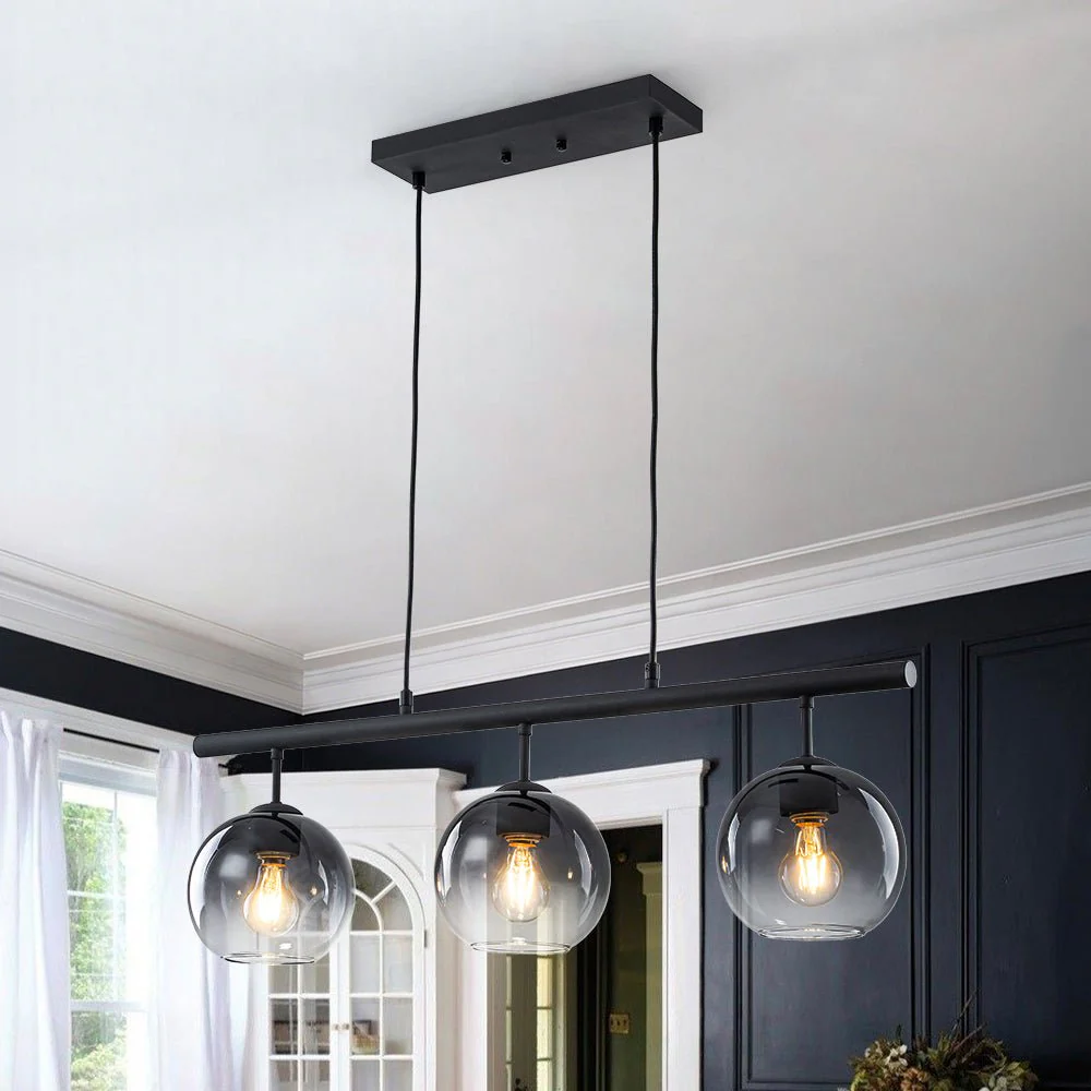 Modern 3-Light Gradual Smoked Glass Globe Island Chandelier